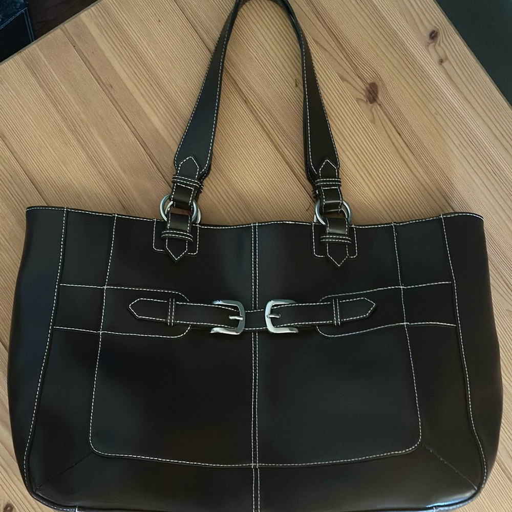 Wilsons Leather Dark Brown Leather  Large Open Tote - SIlver Hardware